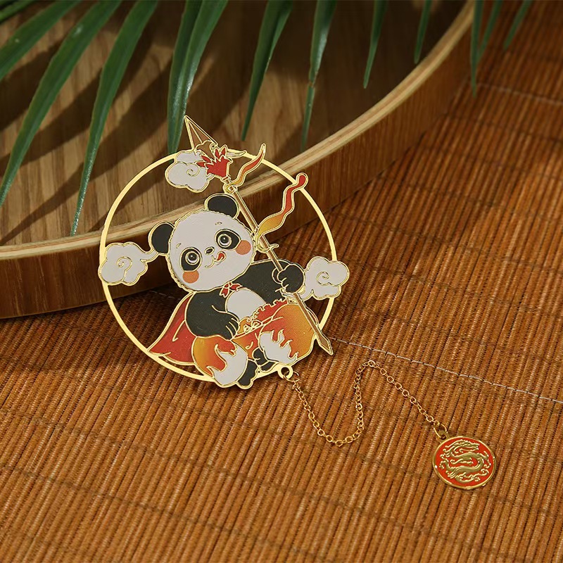 Sichuan Chengdu Classical Chinese Style Cultural Creative Round Fan, Panda Bookmark, Metal Hollow, High-End Exquisite Souvenir