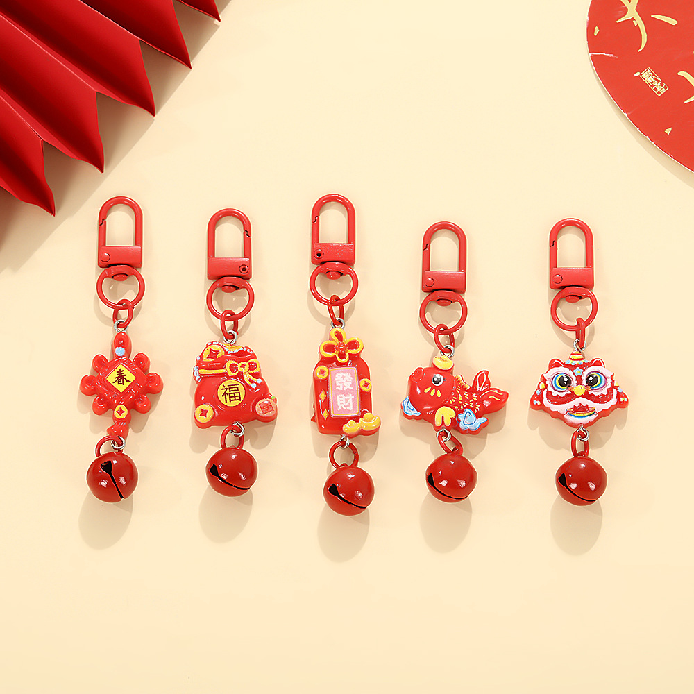 Chinese New Year Lucky Theme Keychain, Trendy Lion Dance and Koi Fish Ornament, Creative Red Packet and Fortune Character Keychain Bag Charm